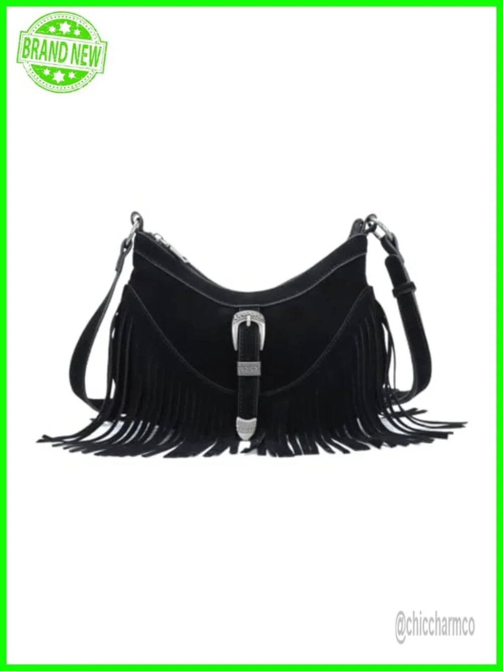 Vegan Suede Fringe Hobo Bag Crossbody Shoulder Purse Tassel Western Style